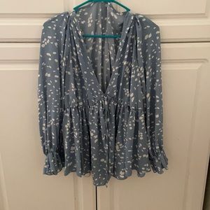 Shein Blue and white long sleeve blouse